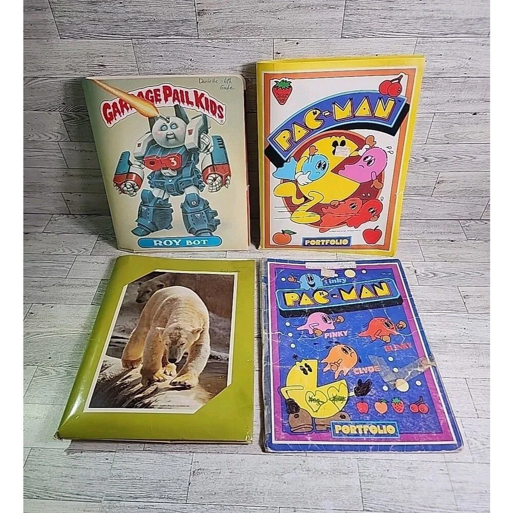 Vintage 1980s School Folder Lot Garbage Pail Kids Pacman Topps Midway Portfolio